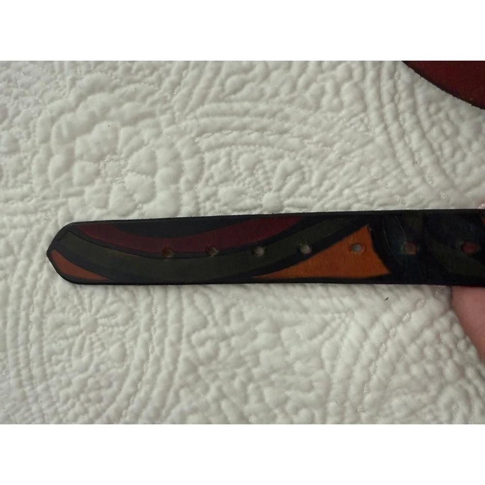 David Bristow Leather Belt Mens 40 Multi Color Wave Brass Buckle Boho Artisan